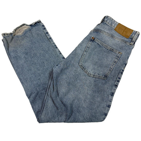 H&M Womens Loose Straight High Waist Jean 10 Blue Distressed Ripped Baggy 90 Y2K - Picture 1 of 16